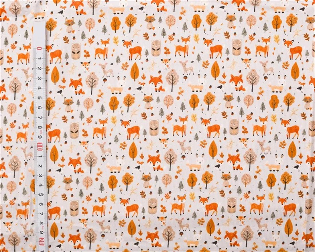 Grey Little Johnny Needlecord Foxes Charming Printed Corduroy Fabric