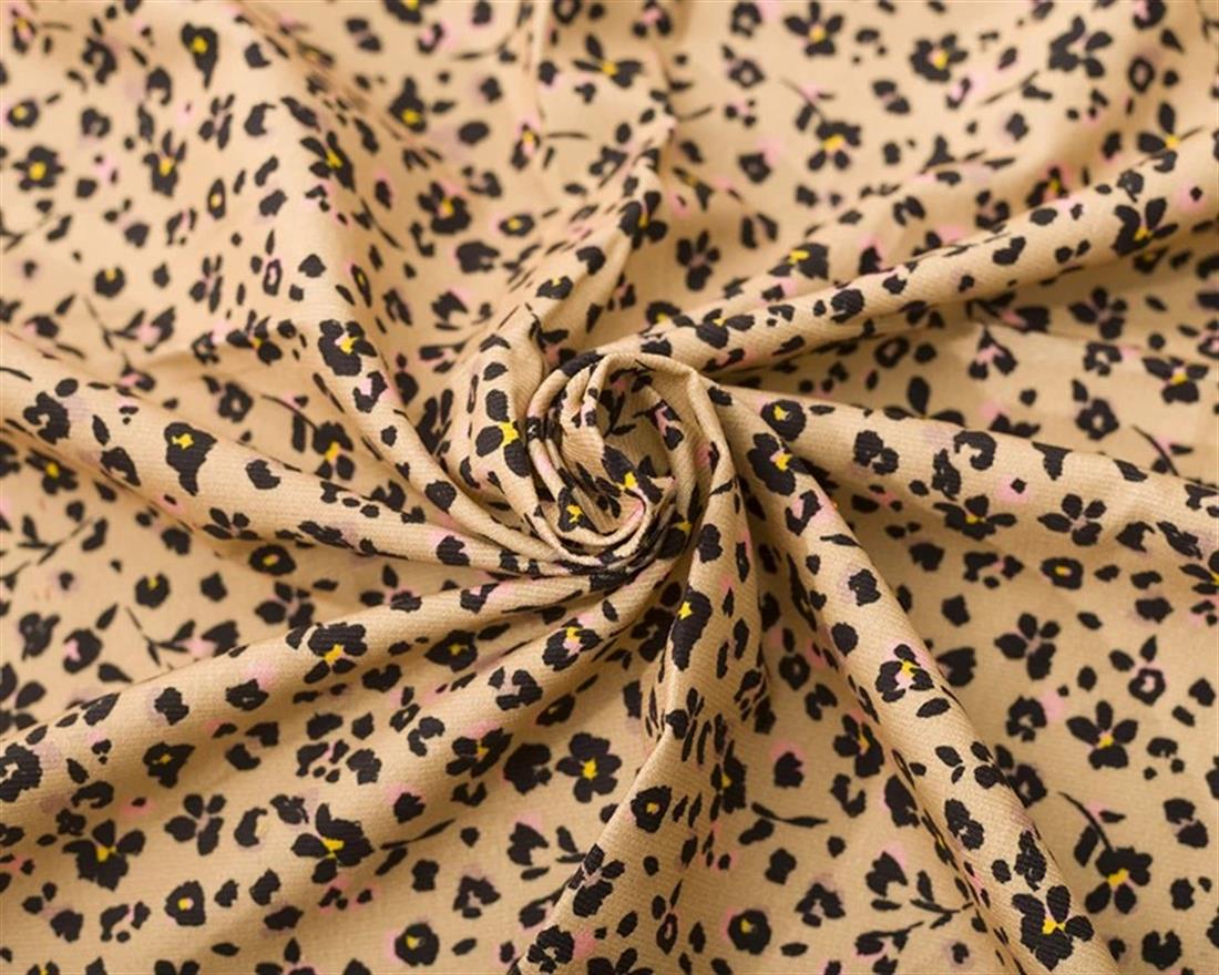 Beige Little Johnny Needlecord Leopard Flowers Printed Corduroy Fabric
