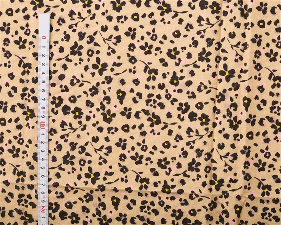 Beige Little Johnny Needlecord Leopard Flowers Printed Corduroy Fabric