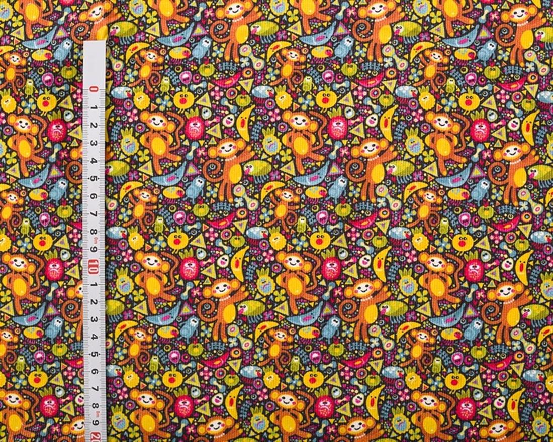 Black Little Johnny Needlecord Monkeys Li Printed Corduroy Fabric