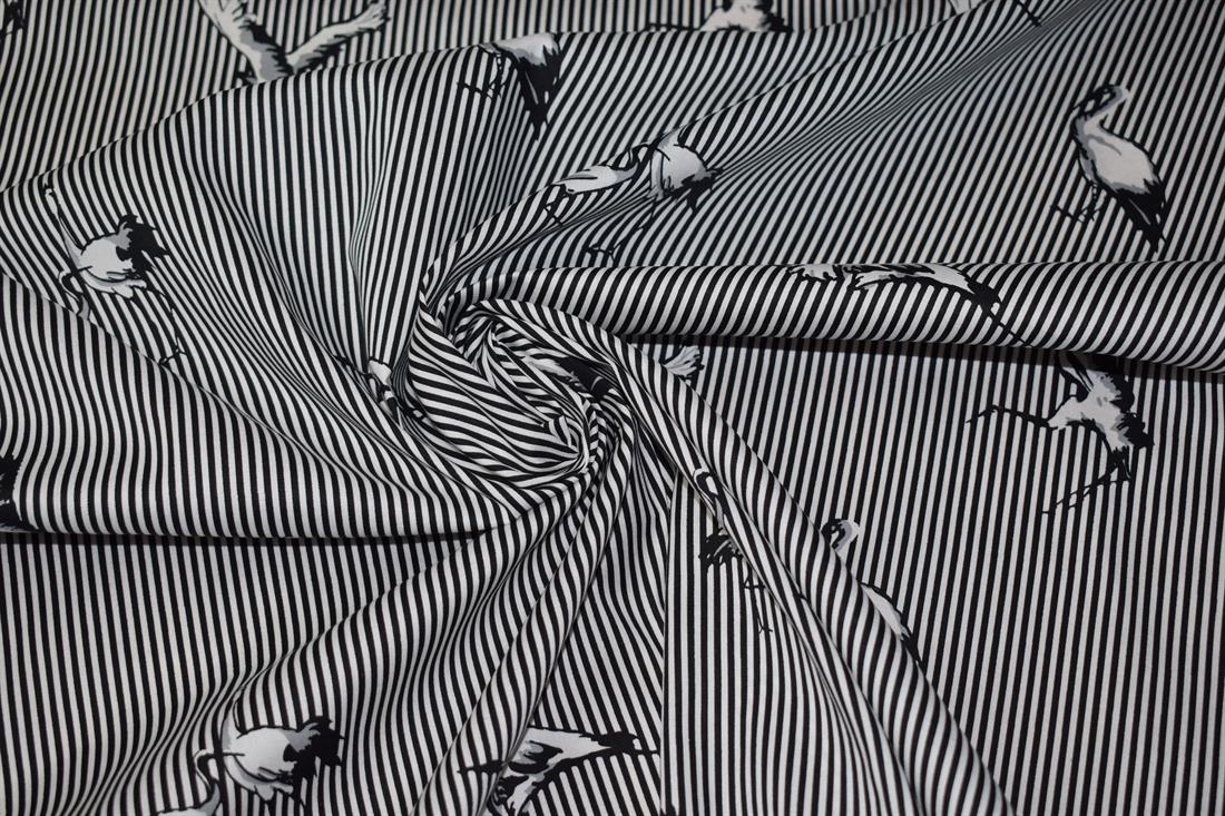Soft Medium Weight 100% Cotton Linen, Bird Print Stripe Design