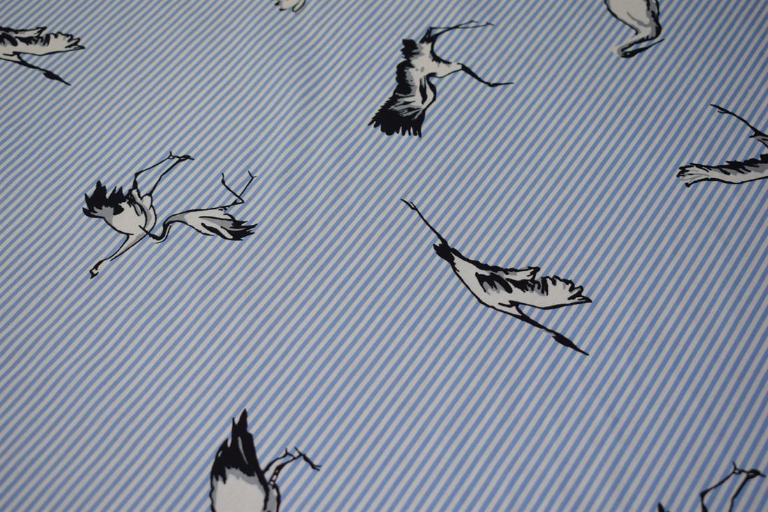 Soft Medium Weight 100% Cotton Linen, Bird Print Stripe Design