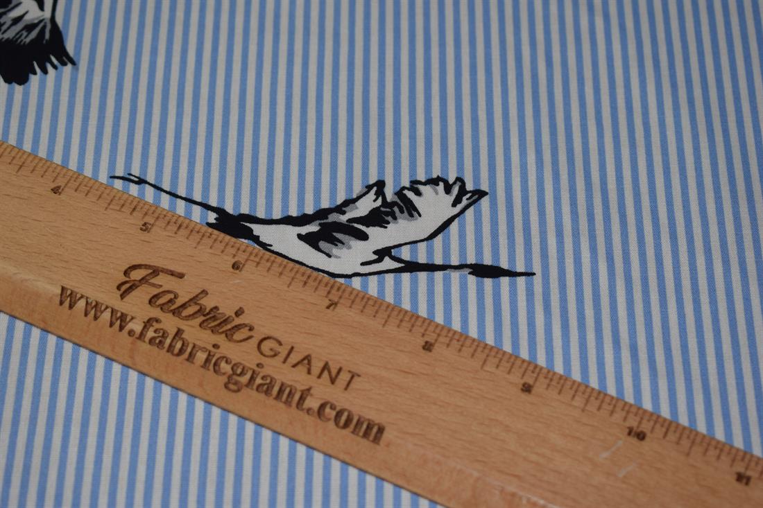 Soft Medium Weight 100% Cotton Linen, Bird Print Stripe Design