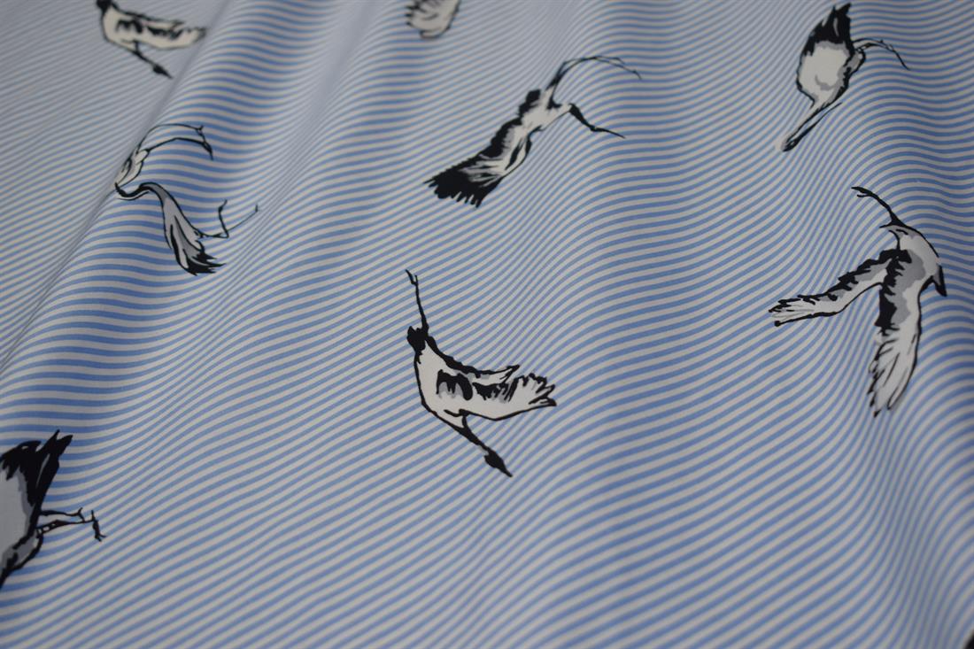 Soft Medium Weight 100% Cotton Linen, Bird Print Stripe Design