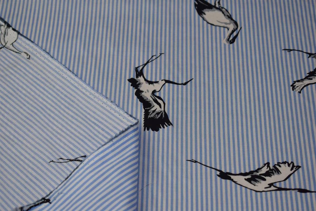 Soft Medium Weight 100% Cotton Linen, Bird Print Stripe Design