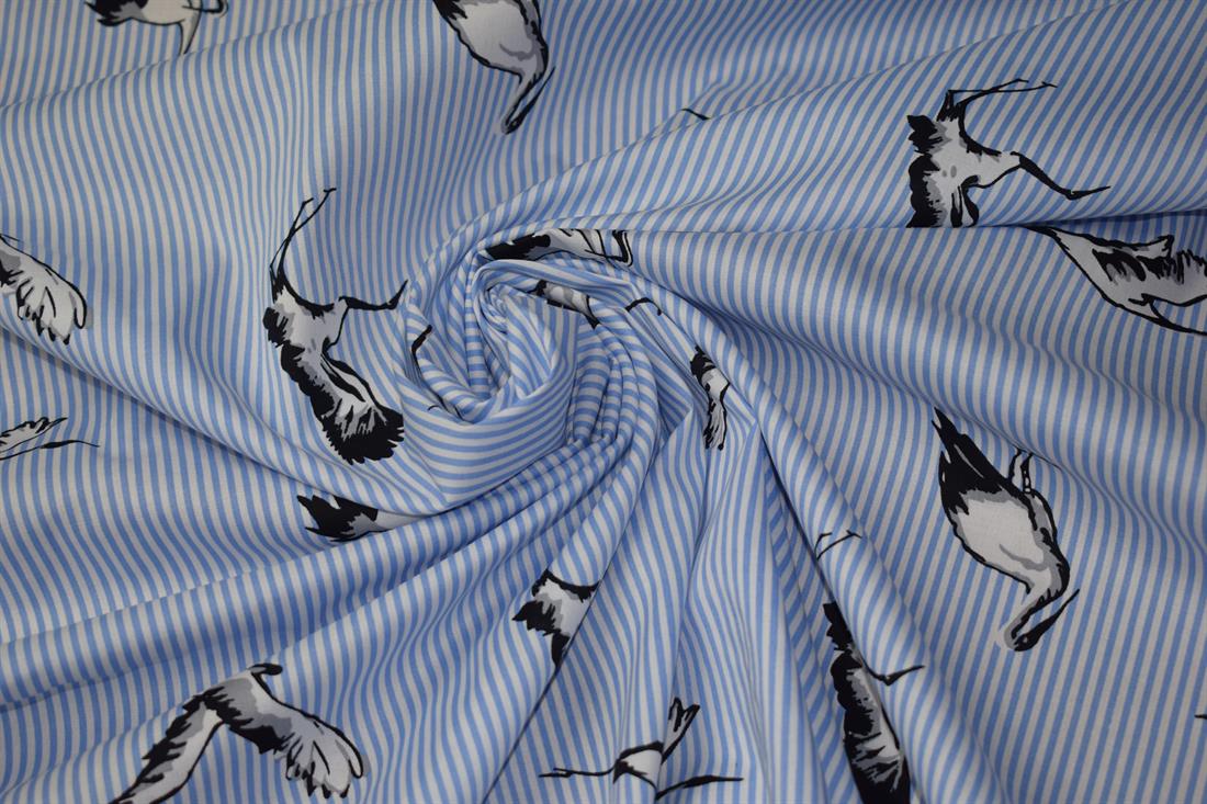 Soft Medium Weight 100% Cotton Linen, Bird Print Stripe Design