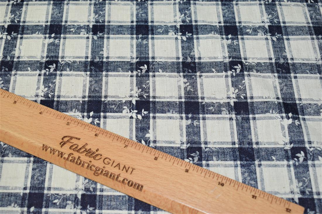 Cream & Navy Leaves Box This Is a Lovely Soft Medium Weight Cotton…