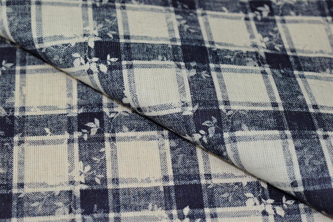 Cream & Navy Leaves Box This Is a Lovely Soft Medium Weight Cotton…
