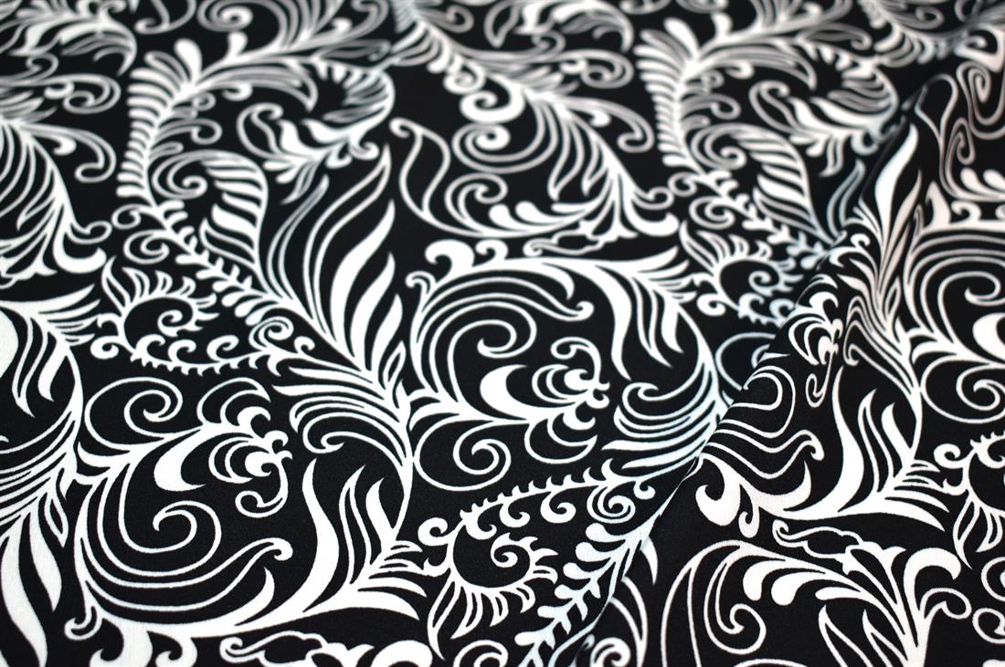 Black & White Printed Floral Crepe/Viscose Fabric Material