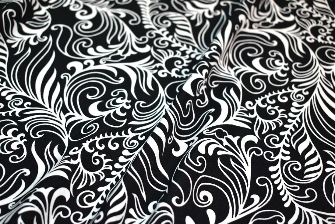 Black & White Printed Floral Crepe/Viscose Fabric Material