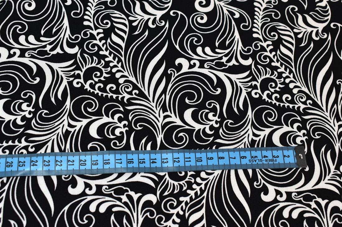 Black & White Printed Floral Crepe/Viscose Fabric Material