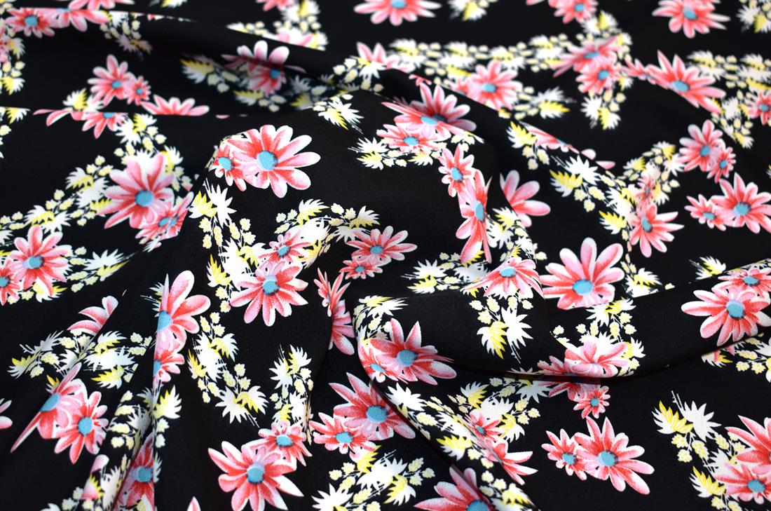 Printed Floral Crepe/Viscose Fabric Material