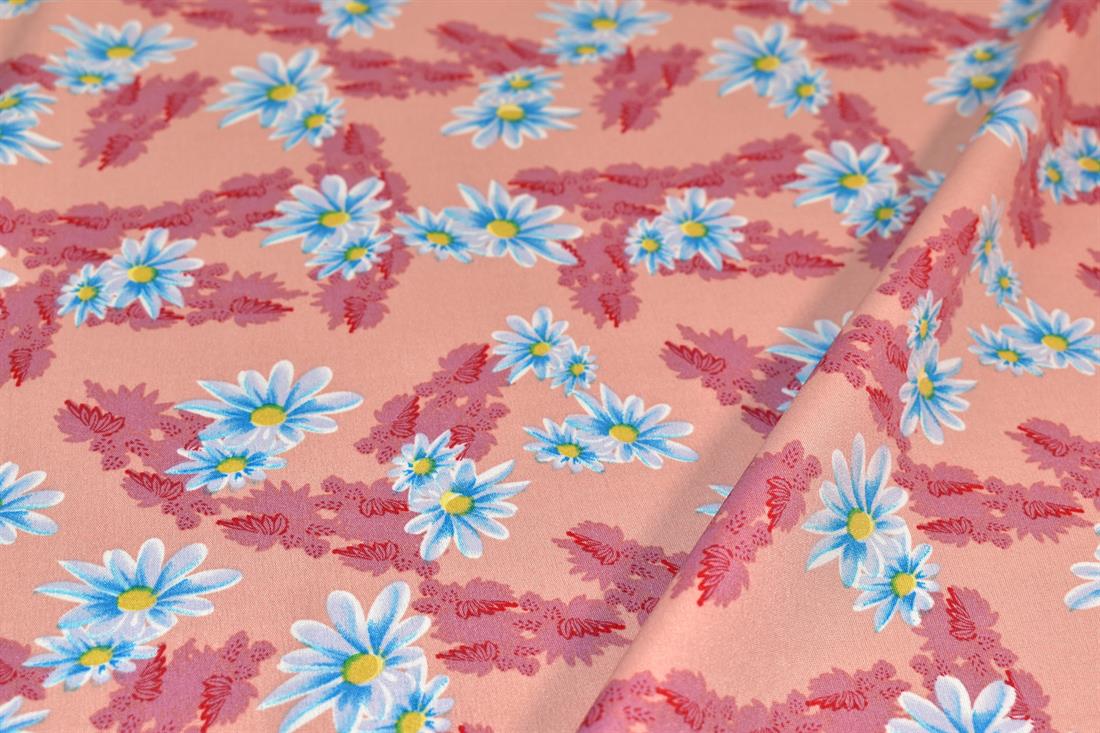 Light Peach Printed Floral Crepe/Viscose Fabric Material
