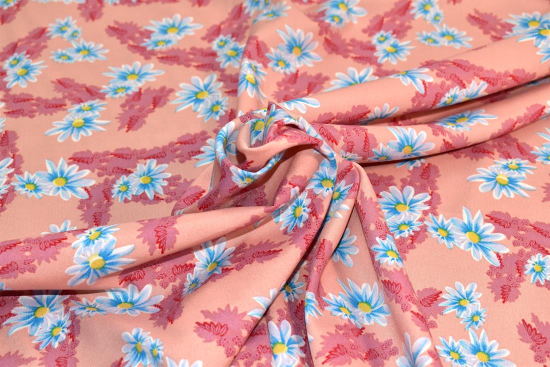 Light Peach Printed Floral Crepe/Viscose Fabric Material