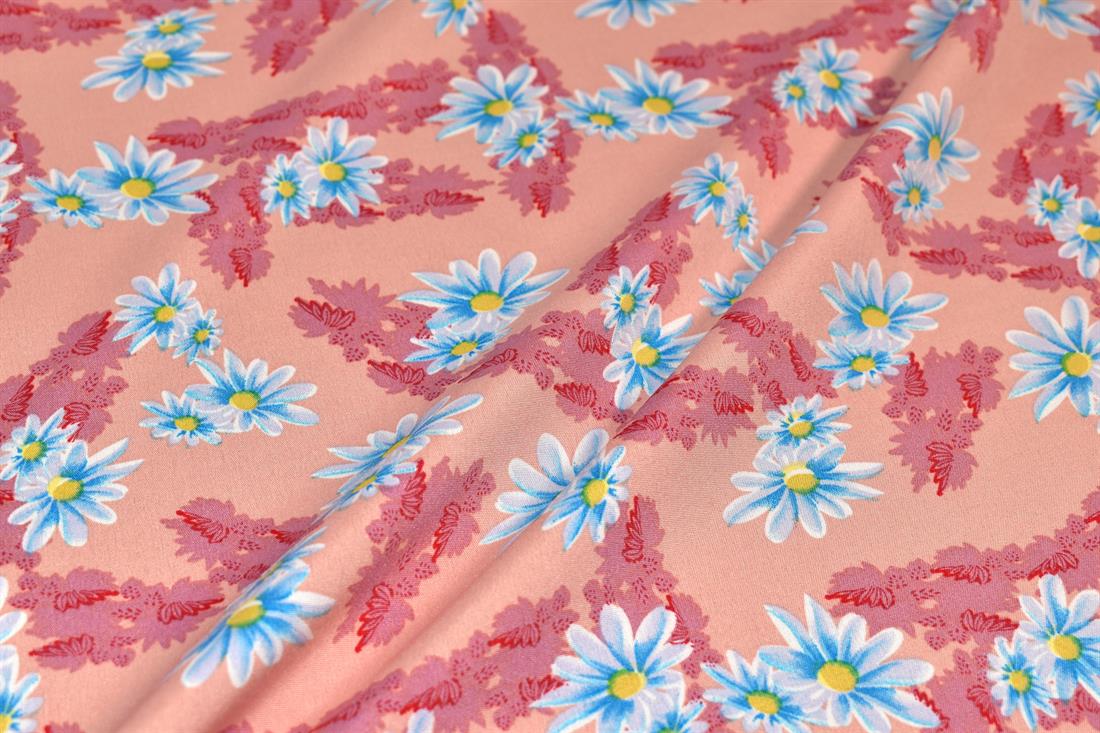 Light Peach Printed Floral Crepe/Viscose Fabric Material