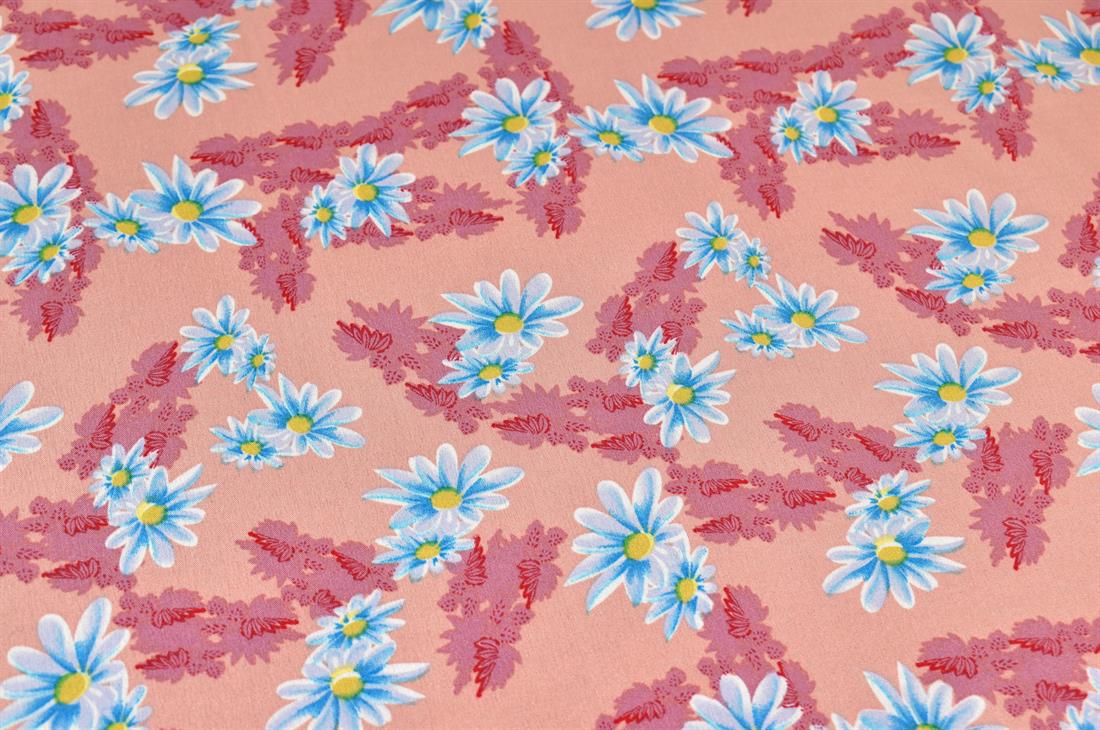 Light Peach Printed Floral Crepe/Viscose Fabric Material