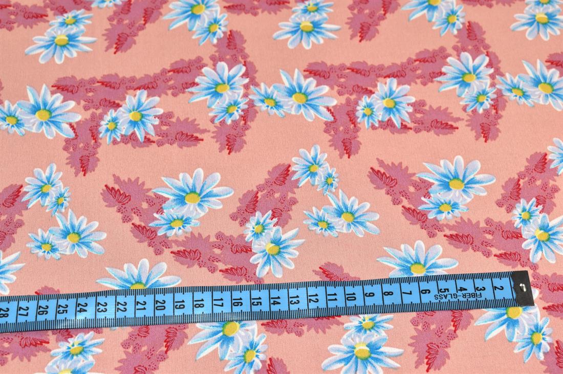 Light Peach Printed Floral Crepe/Viscose Fabric Material
