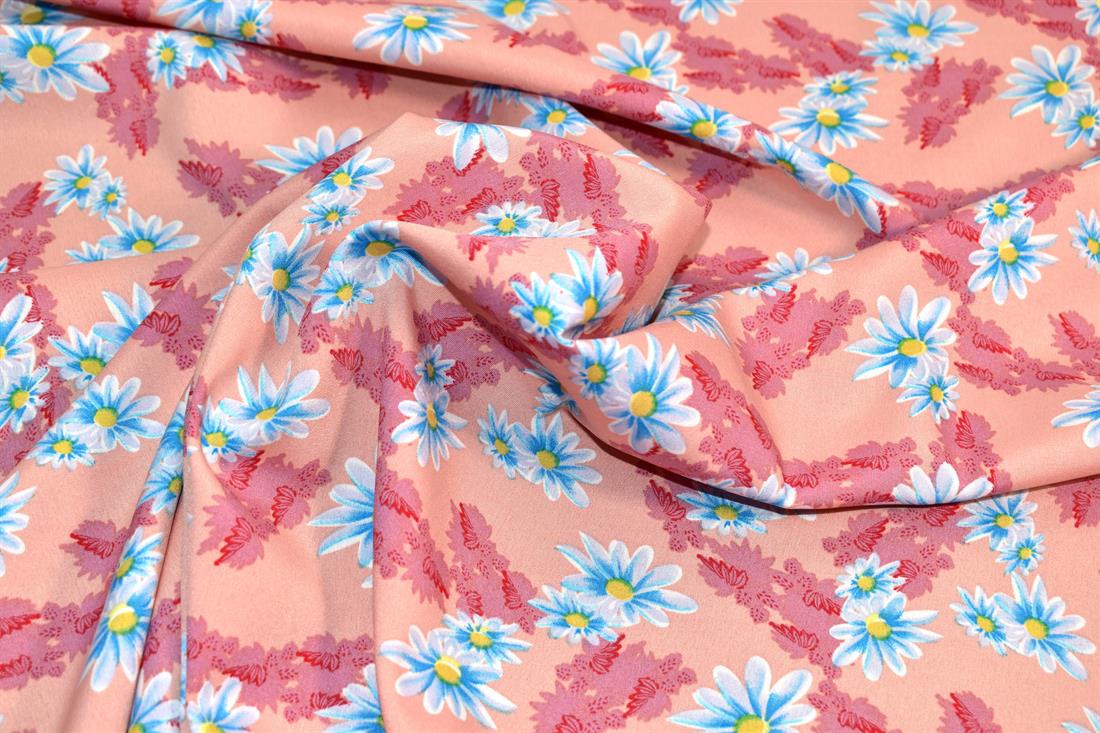 Light Peach Printed Floral Crepe/Viscose Fabric Material