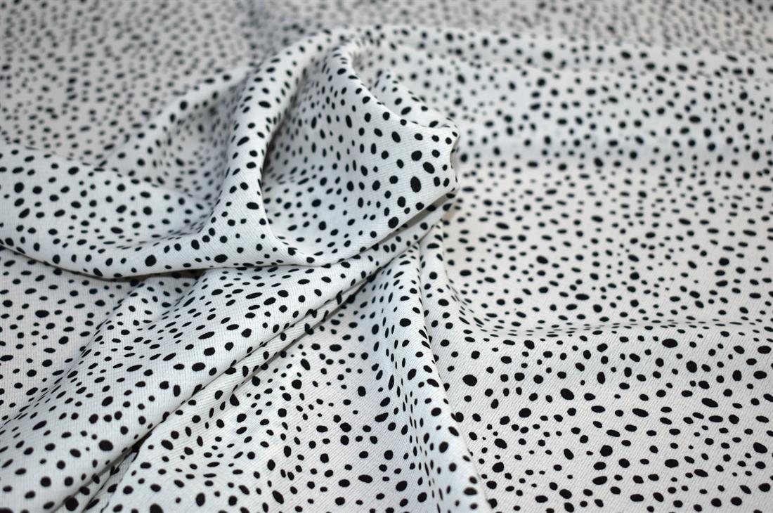 White & Black Dalmatian Spots Printed Floral Crepe/Viscose Fabric…