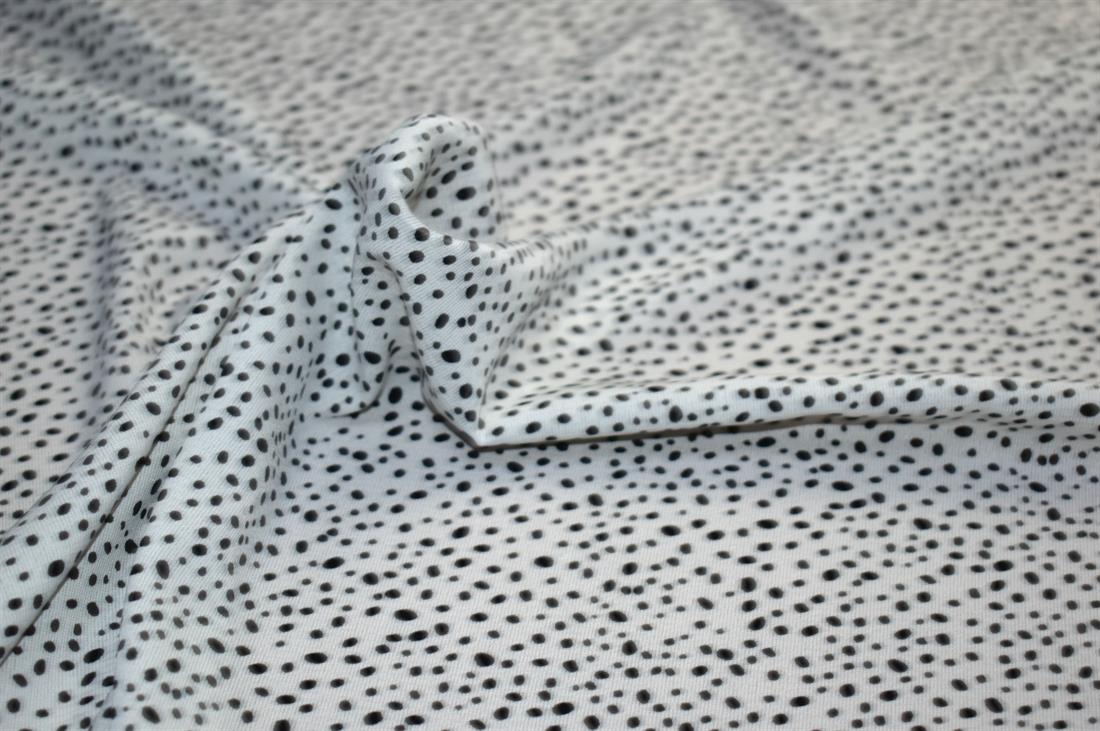 White & Black Dalmatian Spots Printed Floral Crepe/Viscose Fabric…