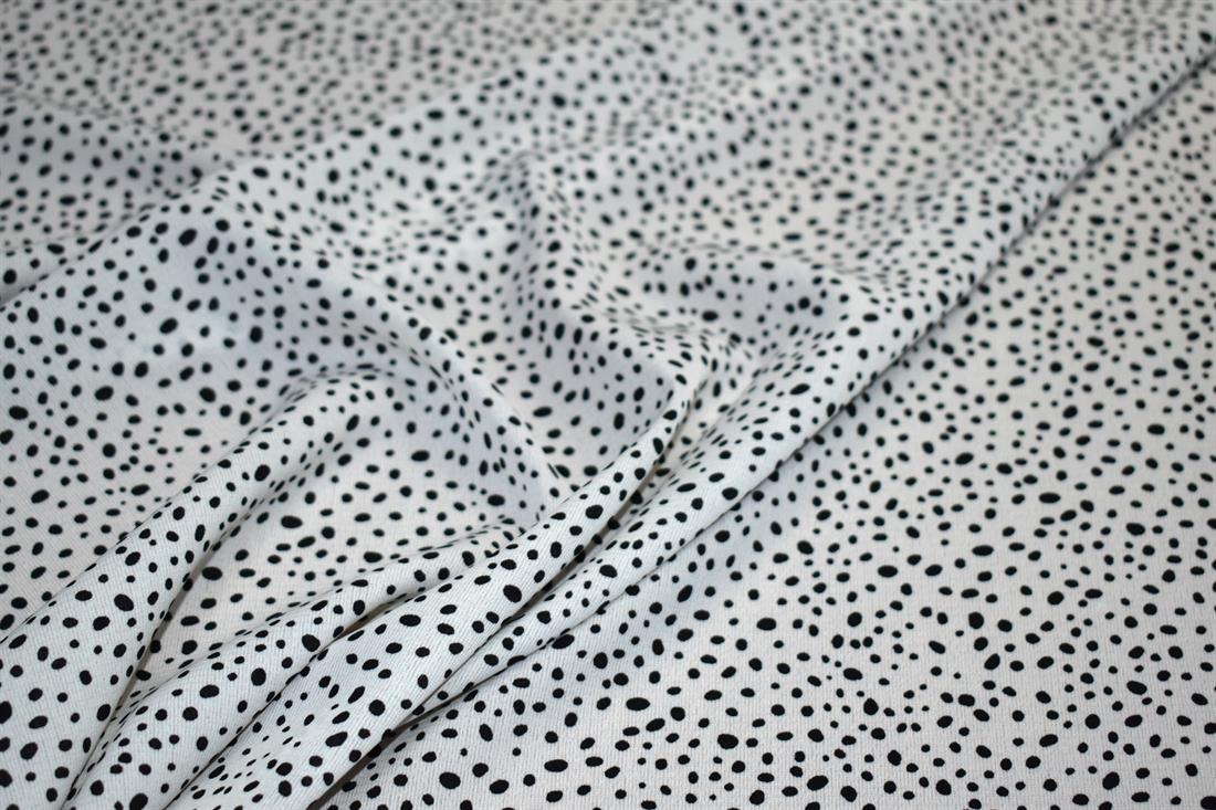 White & Black Dalmatian Spots Printed Floral Crepe/Viscose Fabric…