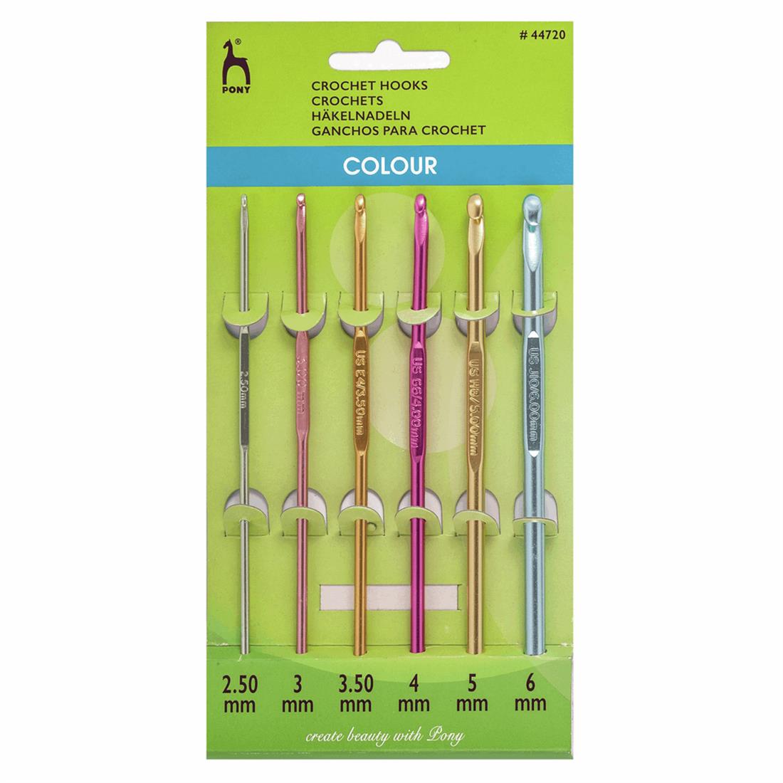 Crochet Hook Set: Coloured Anodised Aluminium: 15cm: 2.50 - 6.00mm