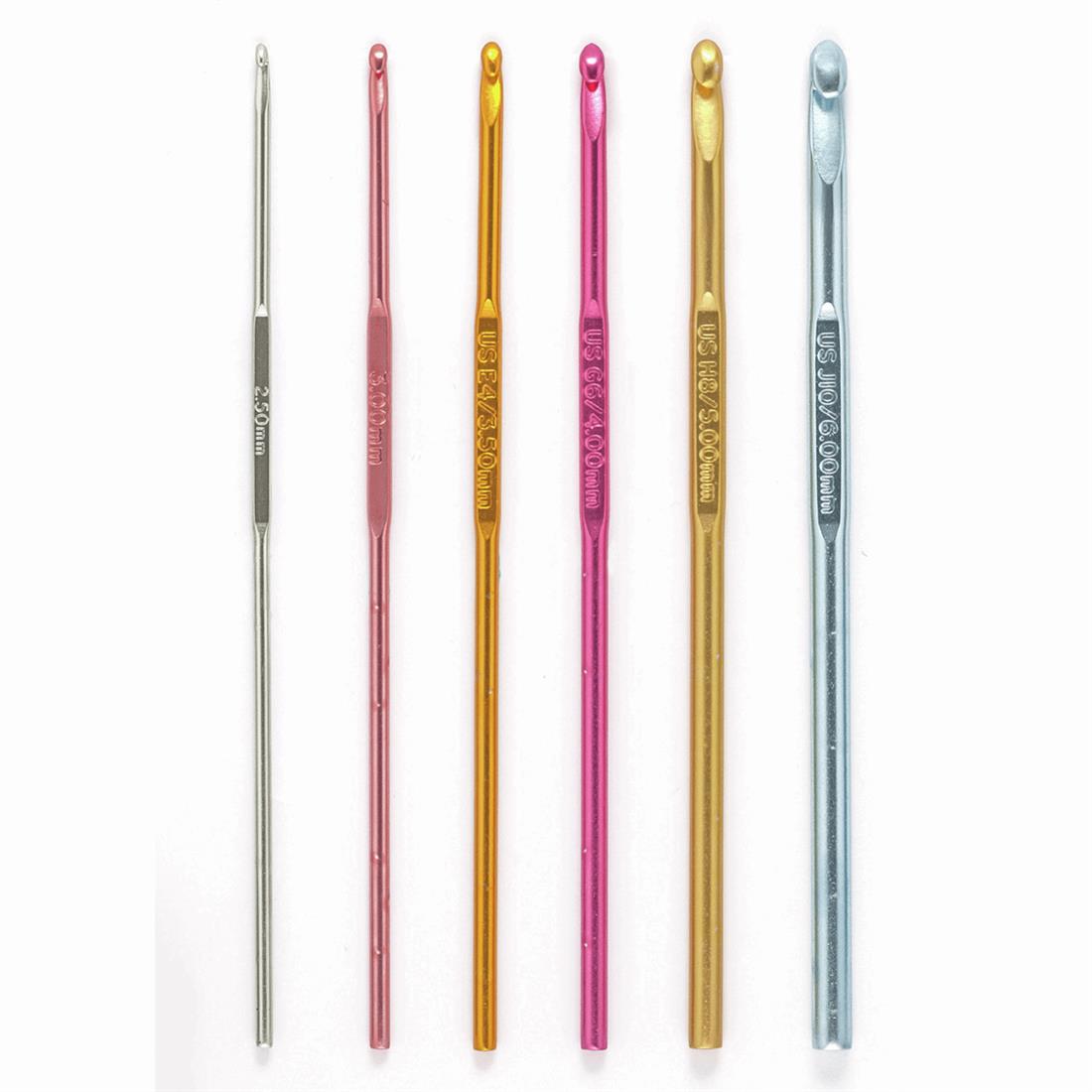 Crochet Hook Set: Coloured Anodised Aluminium: 15cm: 2.50 - 6.00mm