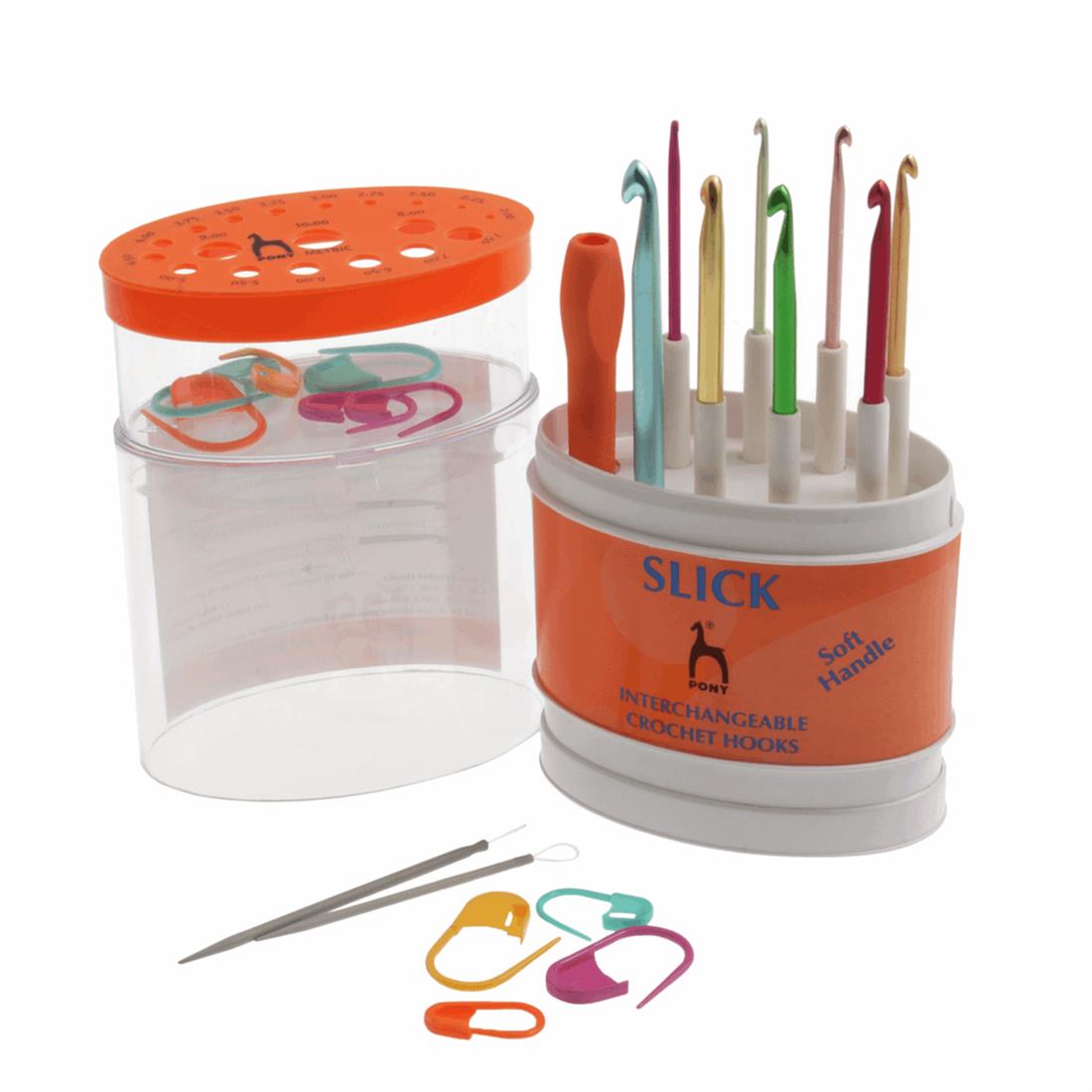 Crochet Hooks: Slick: Anodised Aluminium: Interchangeable: Assorted S