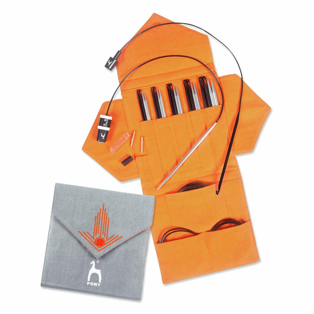Complete Knitting & Crochet Set: Grey & Orange