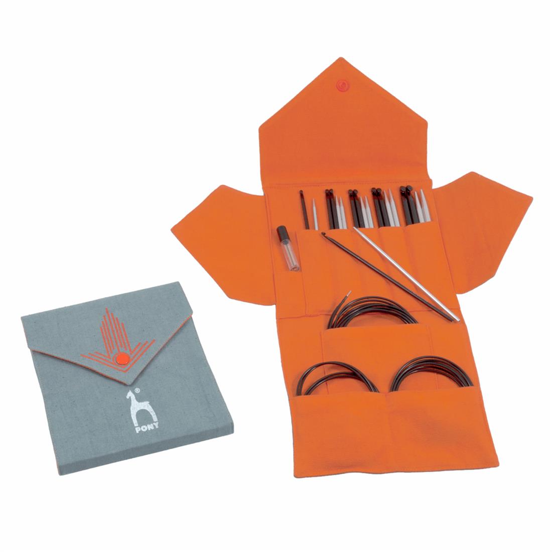 Complete Knitting & Crochet Set: Grey & Orange