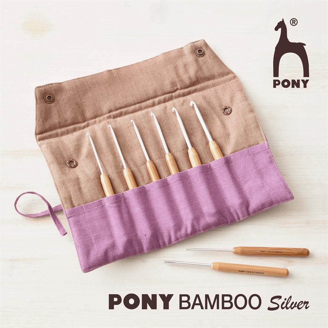Fabric Gift Set: 6 Crochet Hooks with Bamboo Handle