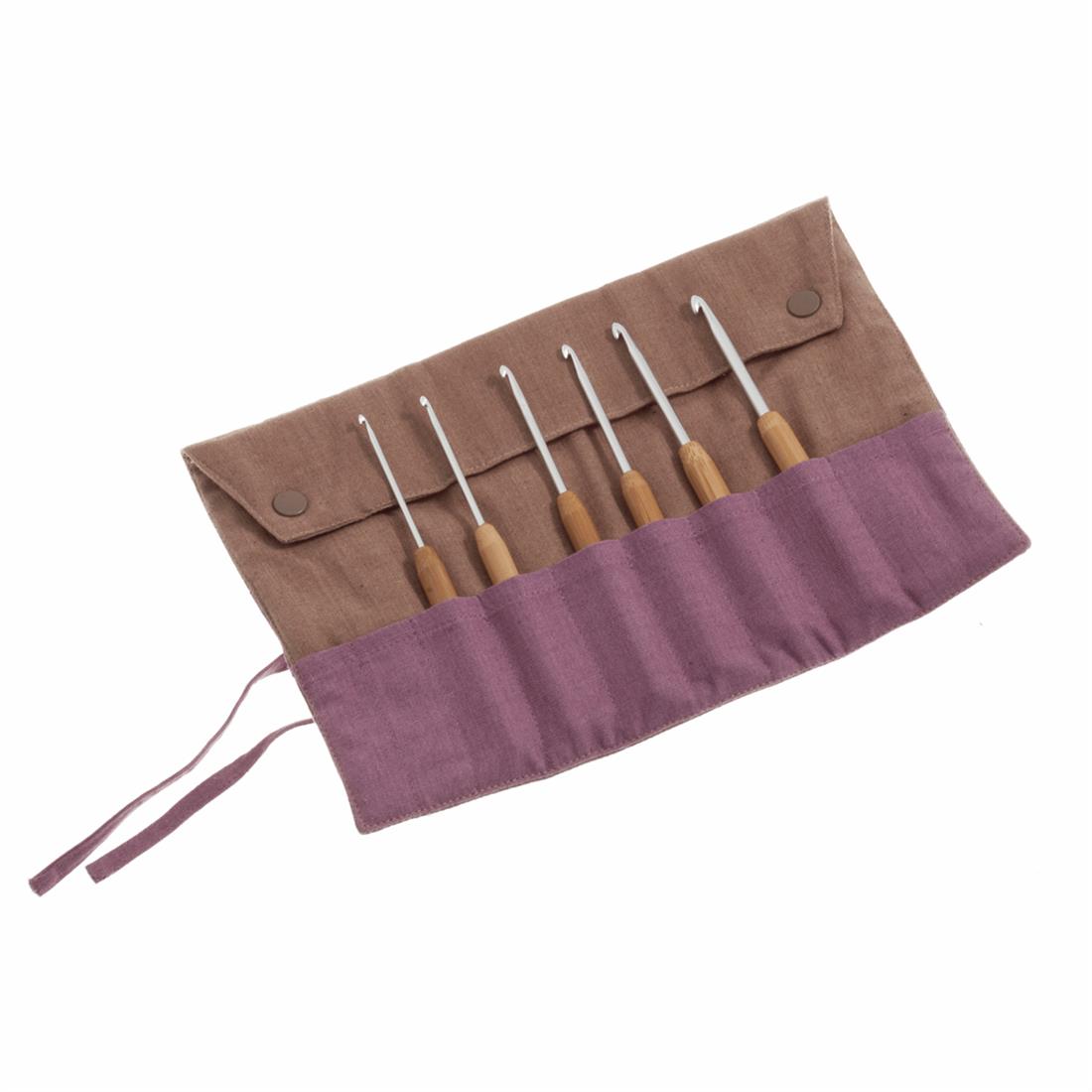 Fabric Gift Set: 6 Crochet Hooks with Bamboo Handle