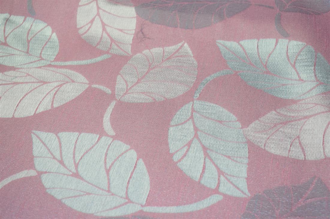 Blush Pink Curtain Fabric, Silver Leaves Print