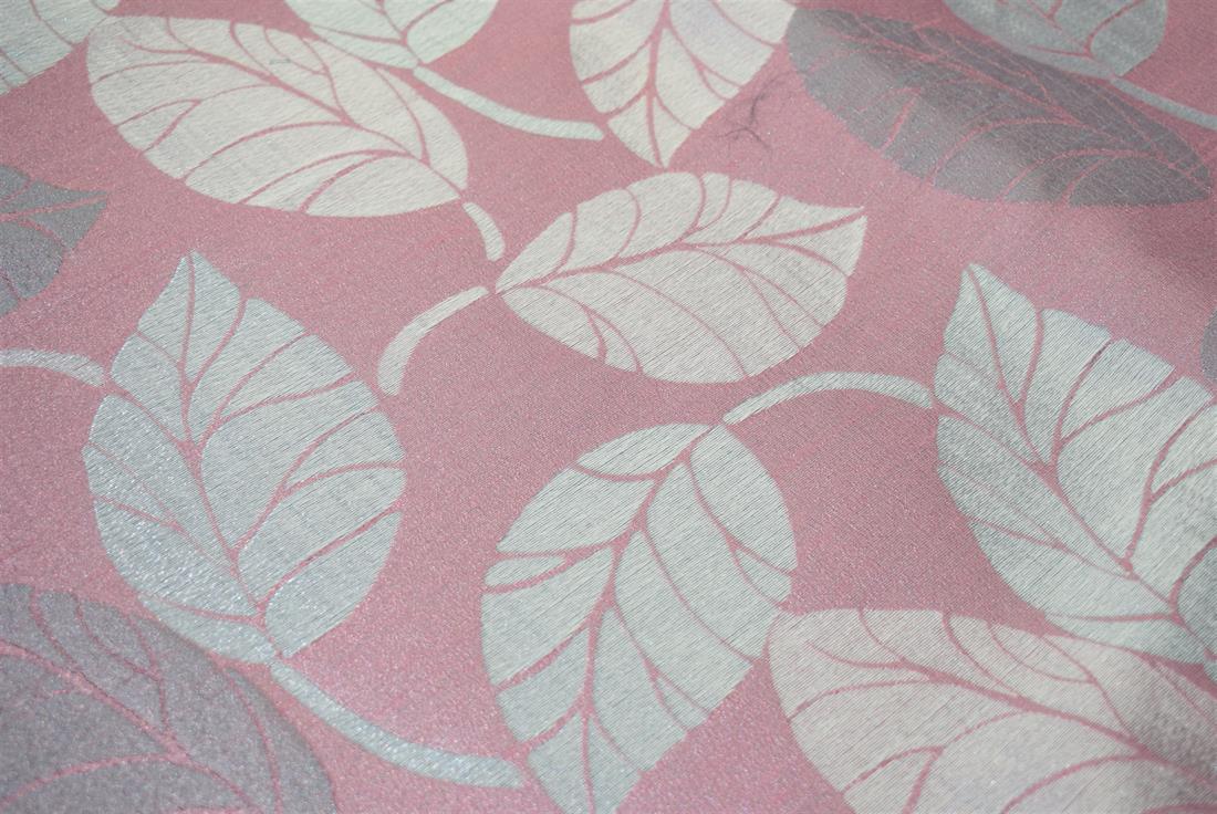 Blush Pink Curtain Fabric, Silver Leaves Print