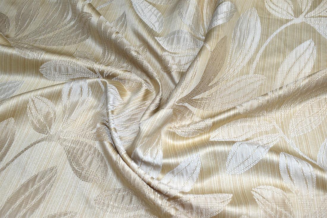 Beige Leaves Printed Furnishing Upholstery Curtain Fabric
