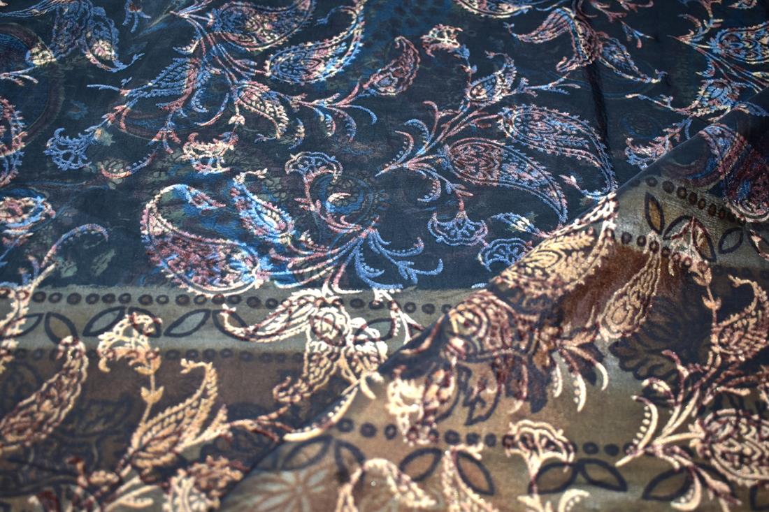 Navy & Beige Printed Furnishing Upholstery Curtain Fabric