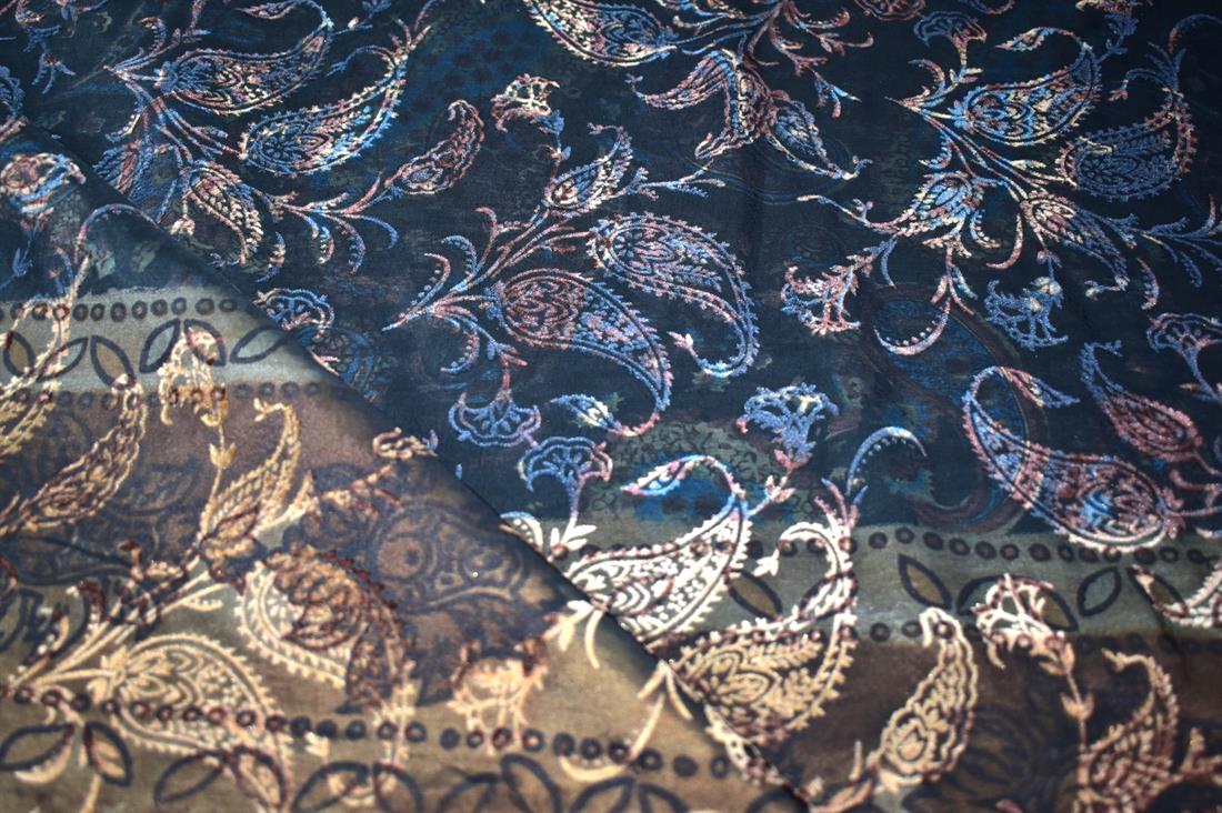 Navy & Beige Printed Furnishing Upholstery Curtain Fabric