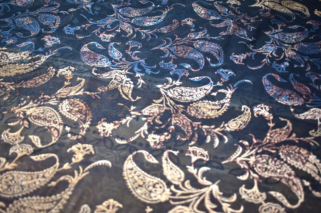 Navy & Beige Printed Furnishing Upholstery Curtain Fabric