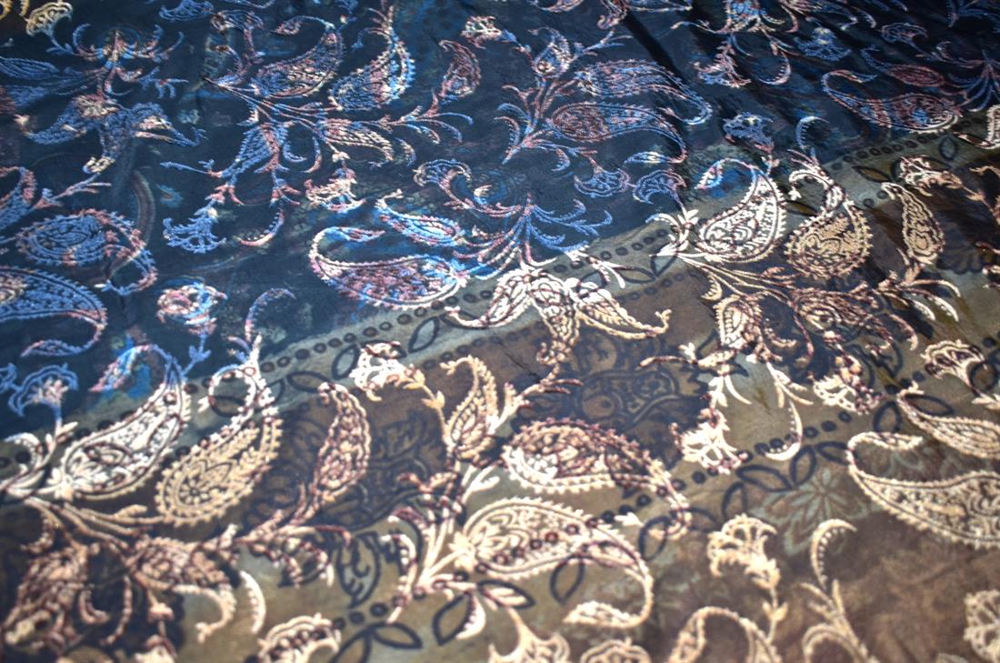 Navy & Beige Printed Furnishing Upholstery Curtain Fabric
