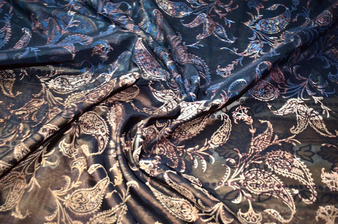 Navy & Beige Printed Furnishing Upholstery Curtain Fabric