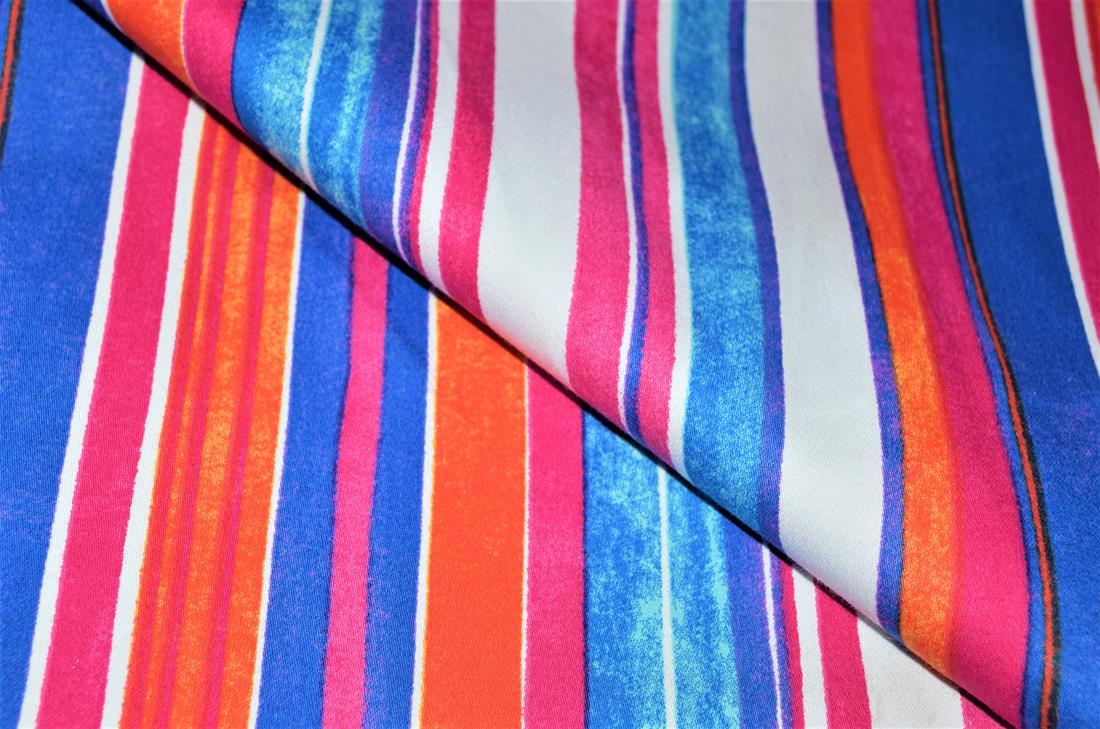 Pink & Blue Strips Cotton Stretch Fabirc 154 Cm Wide Clearance Stock