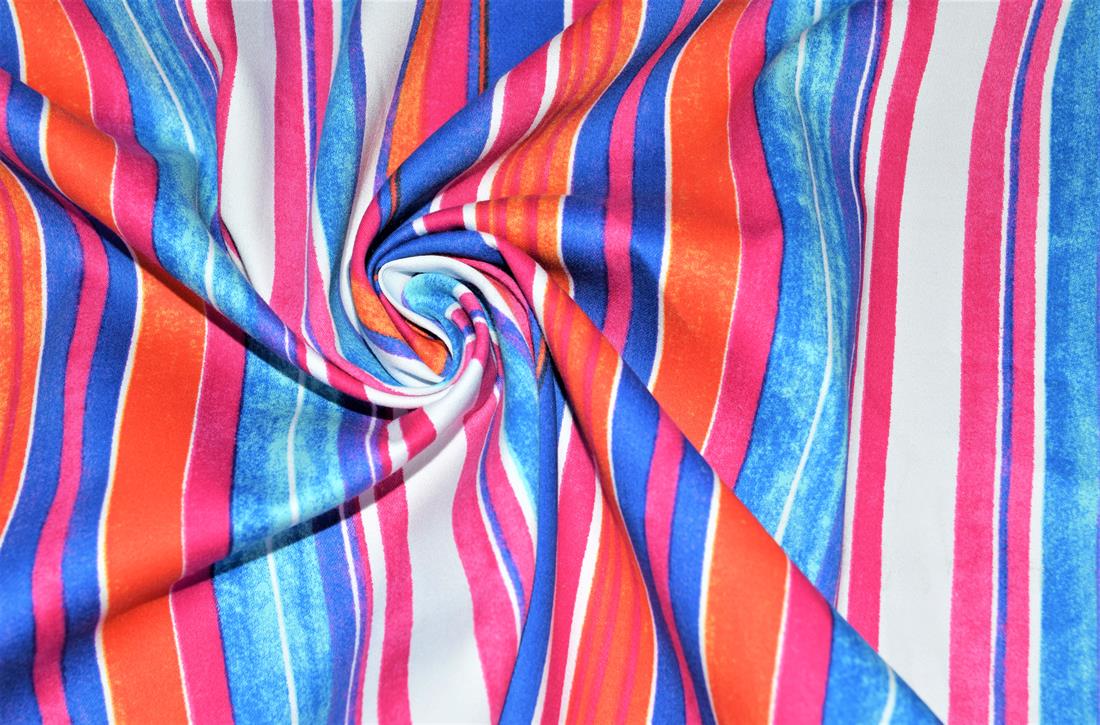 Pink & Blue Strips Cotton Stretch Fabirc 154 Cm Wide Clearance Stock