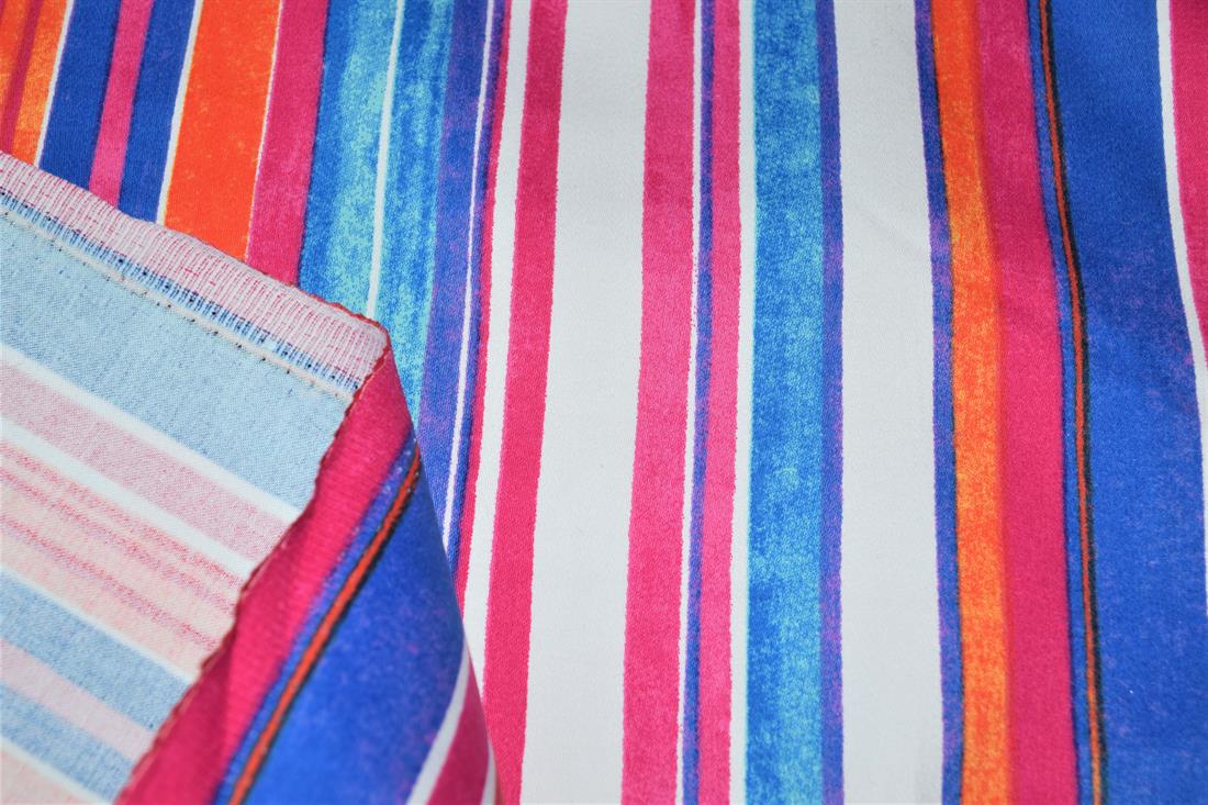 Pink & Blue Strips Cotton Stretch Fabirc 154 Cm Wide Clearance Stock