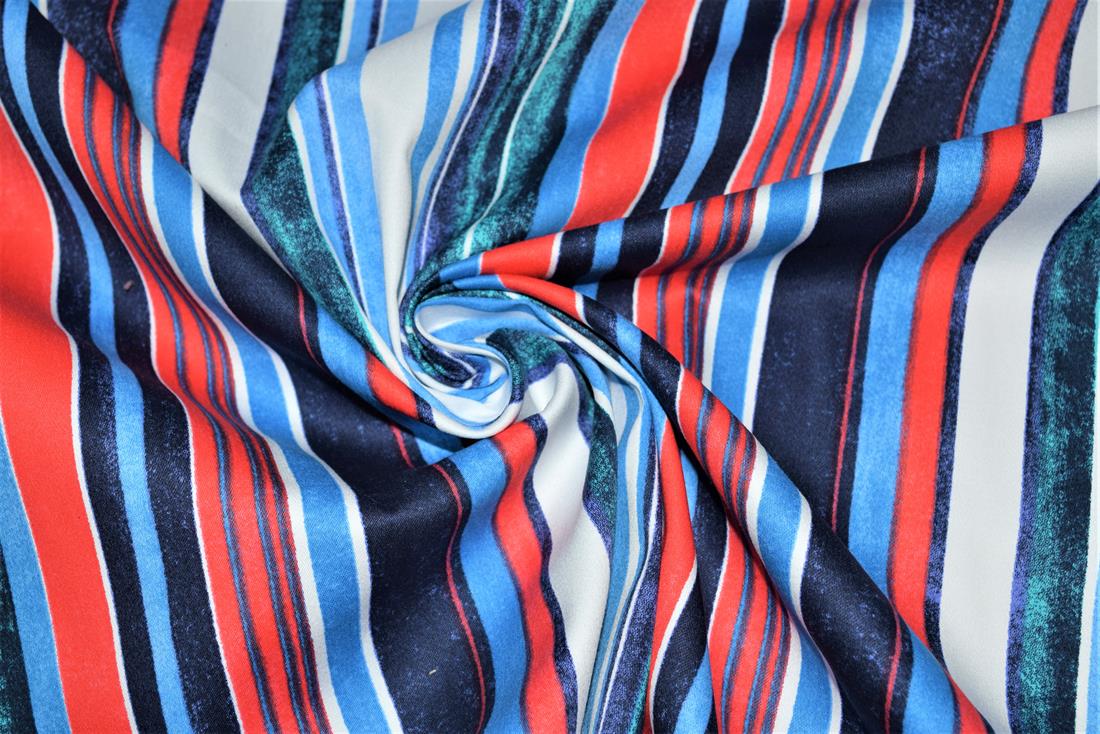 Navy Blue Strips Cotton Stretch Fabirc 154 Cm Wide Clearance Stock
