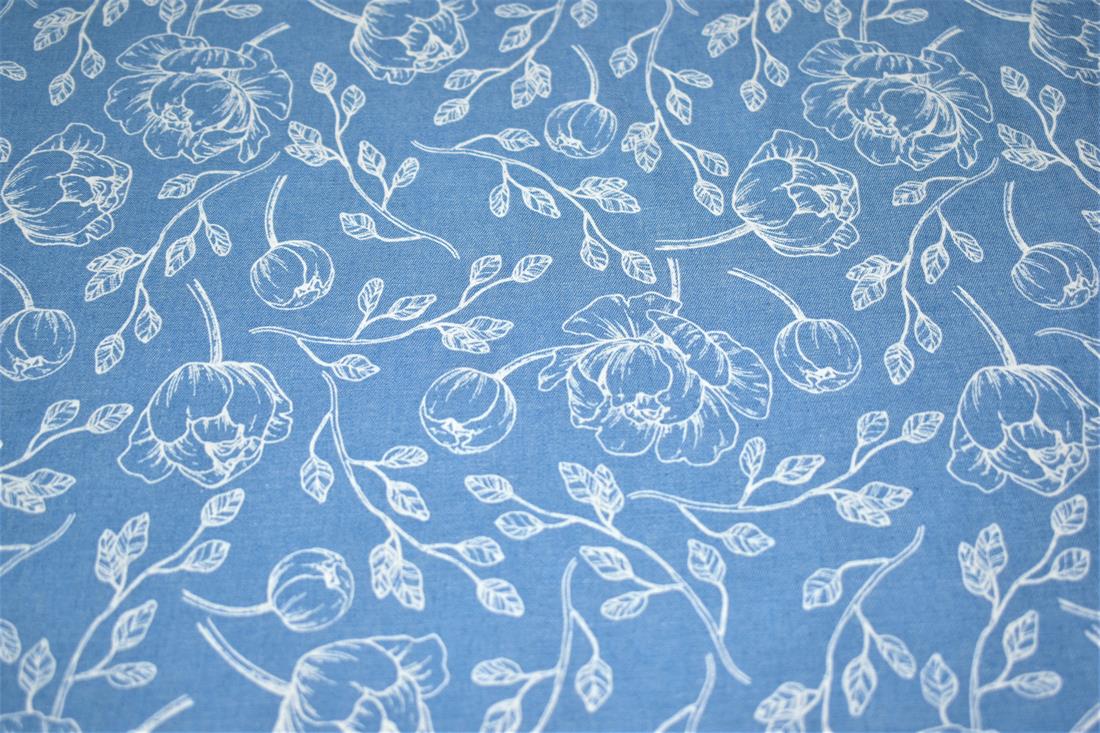 Blue Printed Denim Fabric