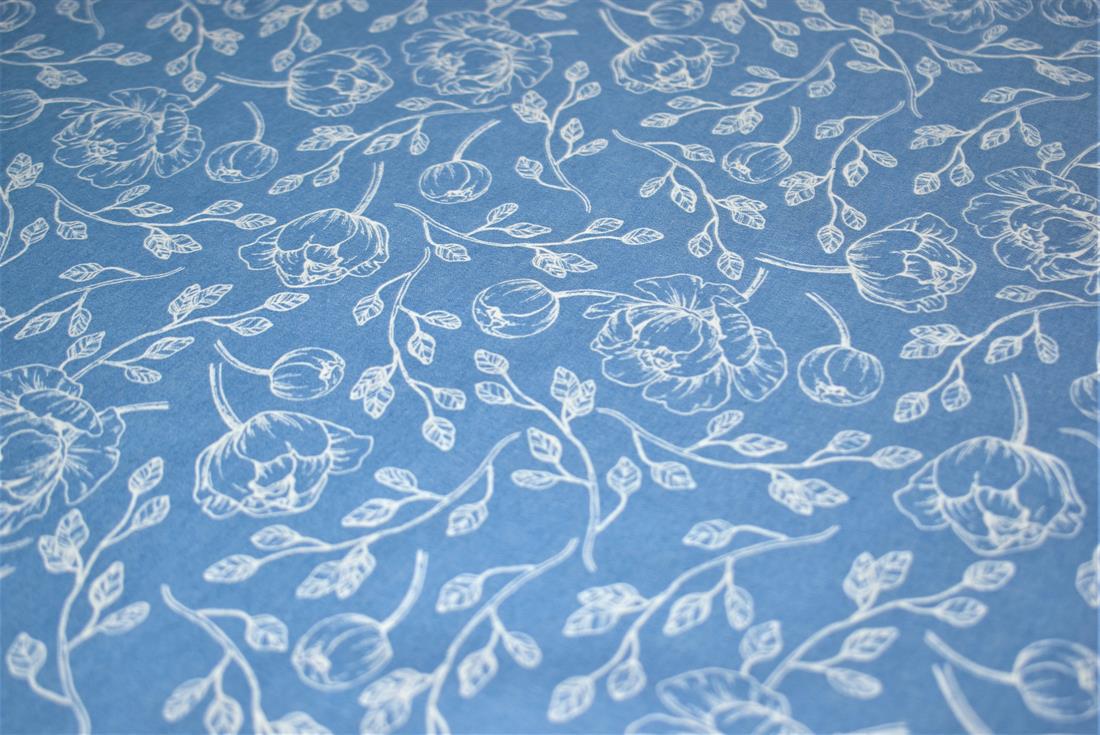 Blue Printed Denim Fabric
