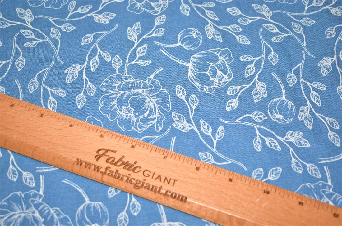 Blue Printed Denim Fabric