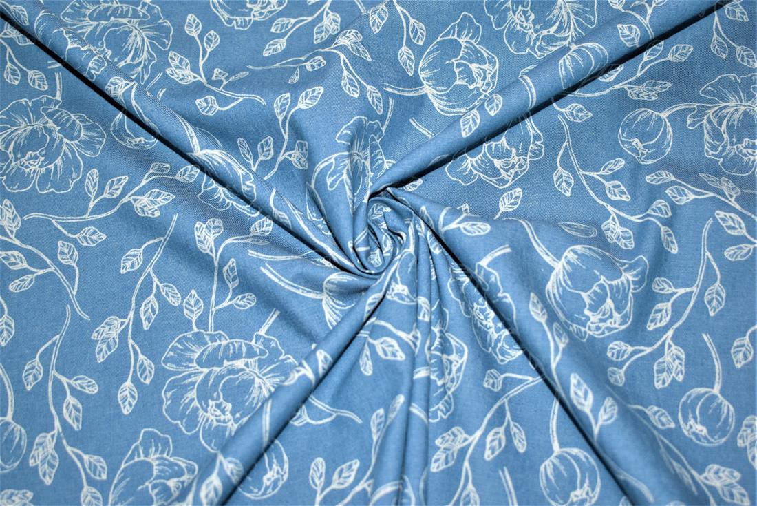 Blue Printed Denim Fabric