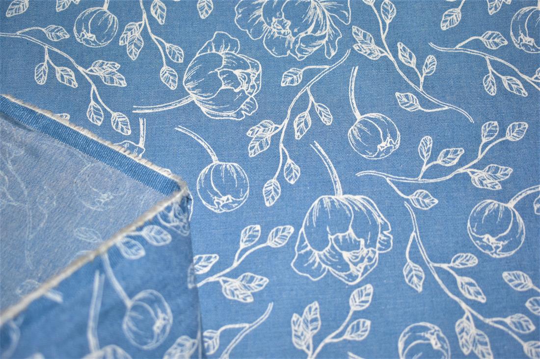 Blue Printed Denim Fabric