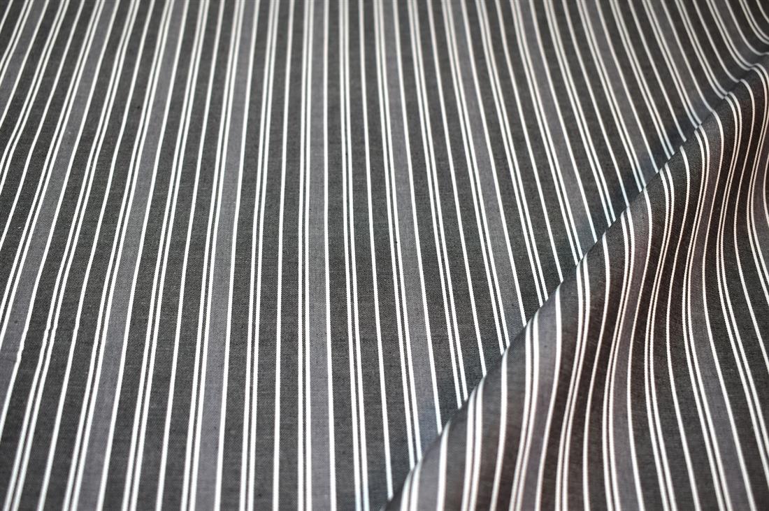 Grey & Black Strips Medium Weight Washed Denim